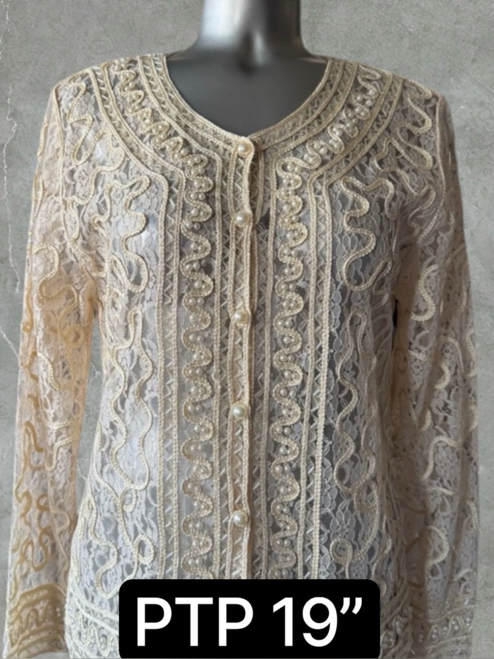2 for $30 ✅ Ivory Embellished Lace Cardigan with Pearl Details - Picture 6 of 16